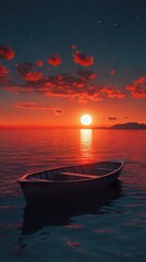 Wall Mural - Serene Sunset: A Solitary Boat at Dusk