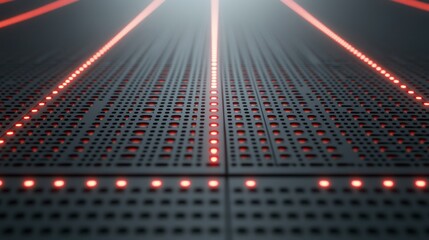 Red light streaks on dark tech surface; data flow; futuristic background; digital concept