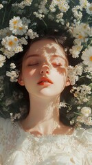 Poster - Dreamy Girl in a Flower Field: A Serene Portrait