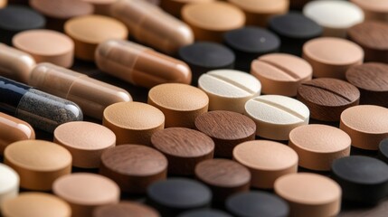 Assorted Capsules and Pills for Healthcare. Assorted pills and capsules arranged on a surface.