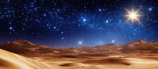 desert night sky, bright star, sand dunes, celestial background, faith