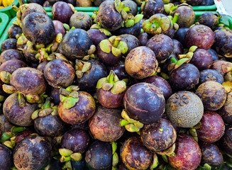 Fresh mangosteen fruit at the supermarket.