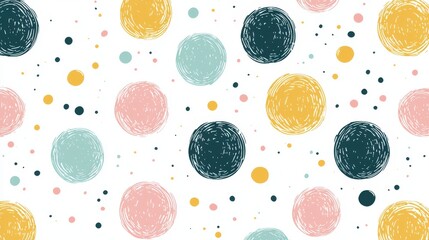 Wall Mural - cute pastel circles pattern in pink, yellow, teal on white background - fun and playful design for v