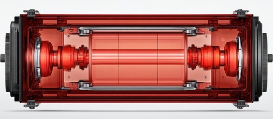 Sticker - Red axle assembly cutaway, isolated, industrial background, engineering diagram