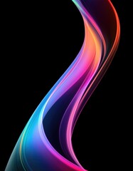 Abstract fluid iridescent holographic curved wave in motion colorful gradient design on black background 