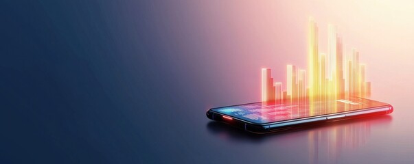A smartphone displays vibrant data visualizations, symbolizing technology and innovation in digital communication and analytics.