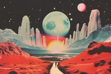 Wall Mural - collage retro dreamy space landscape astronomy nature