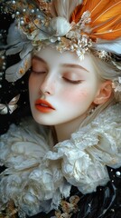 Poster - Dreamlike Portrait: Serene Woman in Floral Headpiece