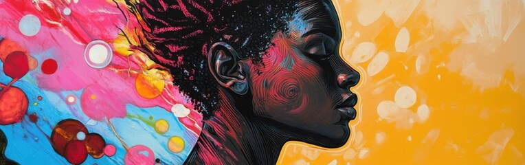 Aufkleber - Mystical profile of a man with vibrant colors and abstract patterns symbolizing creativity and imagination
