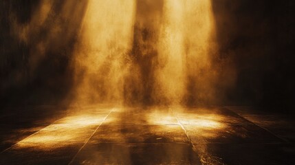 Aufkleber - Mysterious dark room illuminated by warm golden light creating an enchanting atmosphere for exploration
