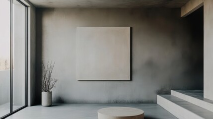 Leinwandbilder - Minimalist living room with large empty canvas and subtle decor by large windows