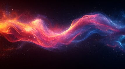 cosmic flow: abstract art depicting a vibrant, swirling nebula of red and blue hues, creating a mesm