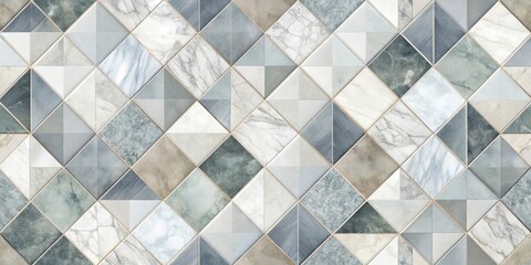 Wall Mural - Abstract Geometric Marble Tile Pattern Featuring Interlocking Squares and Triangles in Muted Tones