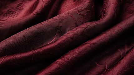 Poster - Rich maroon fabric draped elegantly, showcasing intricate texture and depth in design