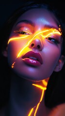 Leinwandbilder - Conceptual visualization of a glowing woman with radiant light patterns enhancing her features
