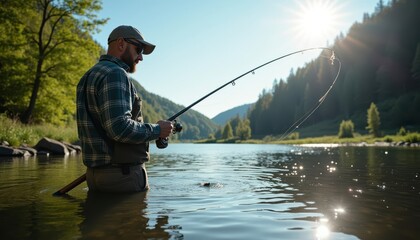 a man fishing in the river