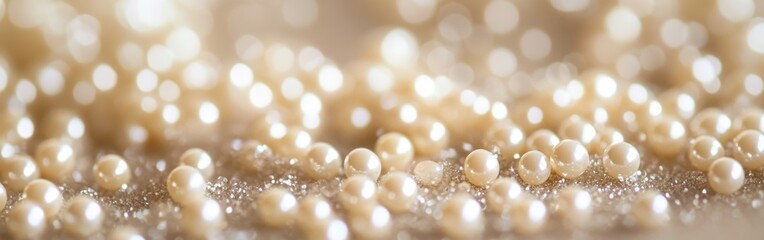 Poster - Delicate pearl white and pastel yellow sparkles create a tranquil atmosphere on a taupe background in a serene setting