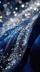 Fototapete - Bold sapphire blue and radiant silver sparkles create an aquatic atmosphere on a deep navy backdrop