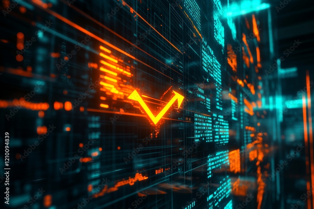 Increase arrow graph showcasing digital transformation on an abstract ...