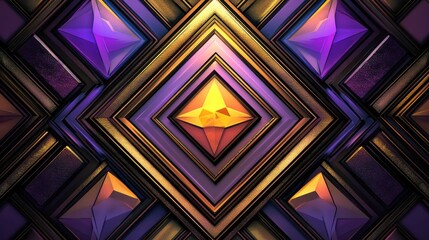 Aufkleber - Vibrant geometric background featuring intersecting triangles and diamond shapes in purple and gold tones designed for a futuristic aesthetic