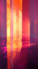 Poster - Vibrant magenta and orange gradient creating a dreamlike atmosphere with abstract reflections on a reflective surface