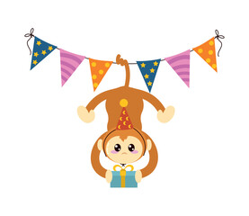 Canvas Print - cute monkey with birthday hat