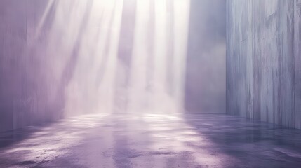 Aufkleber - Soft lavender and gray beams diffuse through fog, creating a tranquil atmosphere of calm introspection in a textured space