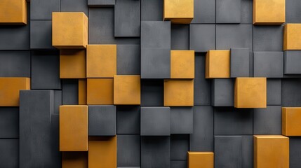 Leinwandbilder - Minimalist arrangement of amber and gray blocks creating a contemporary art concept in a modern space