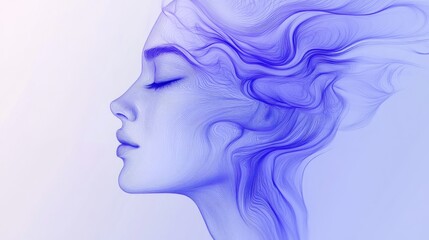 Aufkleber - Abstract silhouette of a serene face creating a dreamy aesthetic with flowing lines in pencil sketch format during twilight