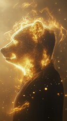 Aufkleber - Surreal visualization of a man's silhouette with a glowing bear head against a mystical background