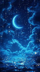 Wall Mural - a tranquil night scene with twinkling stars and a crescent moon for ramadan smartphone wallpaper