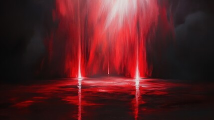 Poster - Dramatic interplay of deep red and black hues creates an intense atmosphere in a surreal landscape at twilight
