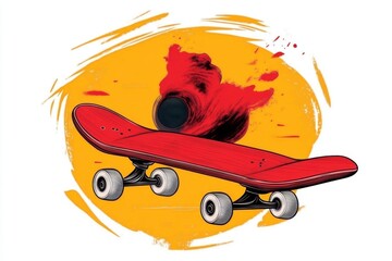 Aufkleber - A flat vector design of a skateboard and headphones, symbolizing youth culture, with a clean yellow background
