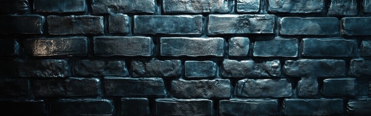 Poster - Deep charcoal gray brick wall with subtle hints of texture illuminated by soft light