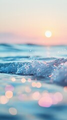 Poster - Calm aqua blue to soft pink gradient at sunset over gentle ocean waves creates a serene atmosphere for relaxation