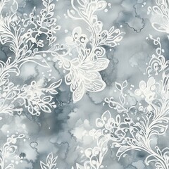 Aufkleber - Calming watercolor doodle drawings featuring delicate floral patterns in shades of gray and white