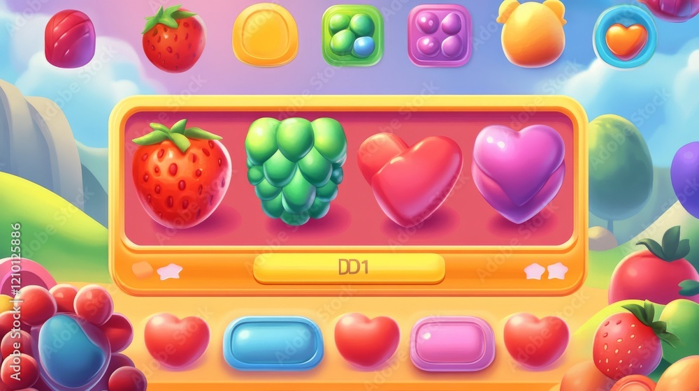 Match 3 candy game ui interface background. Vector jelly puzzle mobile ...