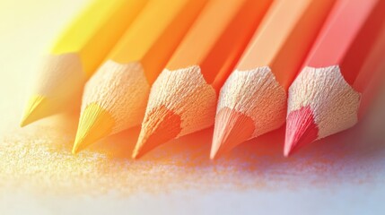 Poster - Colorful gradient pencil strokes arranged in a neat row under soft lighting