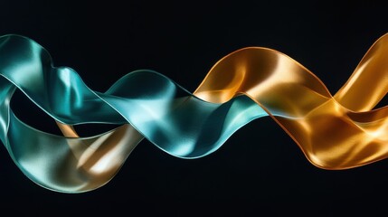 Leinwandbilder - Elegant flowing ribbons in vibrant gradient shades create a captivating visual display against a dark background
