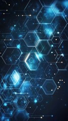 Leinwandbilder - Luminous abstract background with hexagonal shapes and glowing elements in a dark setting