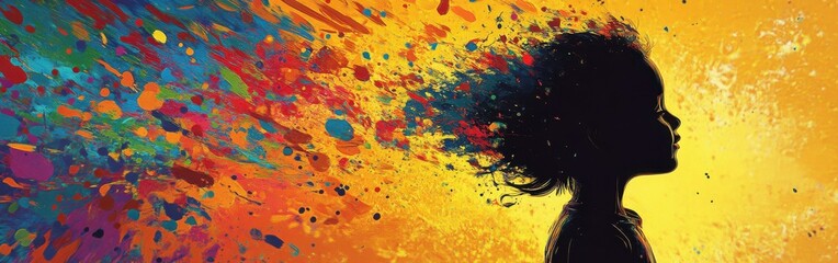 Poster - Vibrant visualization of a child glowing with color in a creative expression of imagination and joy