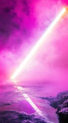 Poster - Vibrant magenta and purple space with a radiant beam cutting through the mist