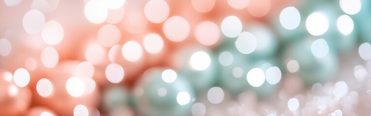 Fototapete - Soft pastel gradient blending mint green and peach with shimmering bokeh lights for a dreamy background effect