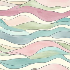 Poster - Serene watercolor doodle depicting flowing waves in soft pastel colors