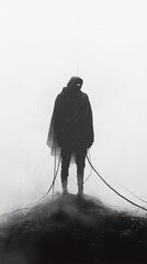 Canvas Print - Mysterious Figure in Fog: A Black and White Surrealist Artwork