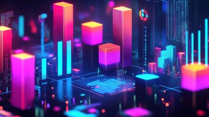 Aufkleber - Glowing digital representation with vibrant colors and abstract shapes in a futuristic setting