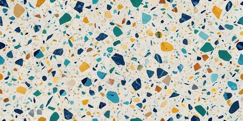 Wall Mural - Abstract Colorful Terrazzo Texture Featuring Irregularly Shaped Stone Fragments in a Neutral Base