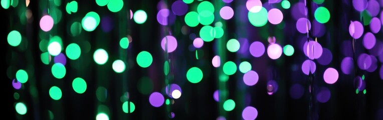Poster - Vibrant neon green and electric purple bokeh lights create a mesmerizing atmosphere in a night setting