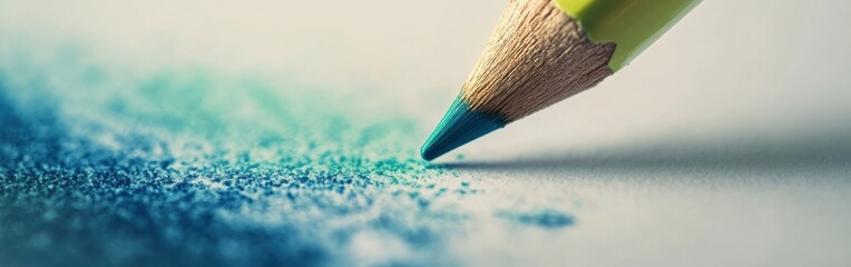 Aufkleber - Creative exploration of color with a close-up view of a blue pencil on paper in a serene workspace