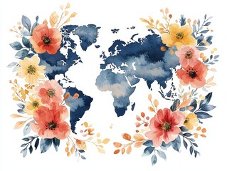 A watercolor globe embellished with flowers, highlighting the beauty of the world on a gentle pastel background